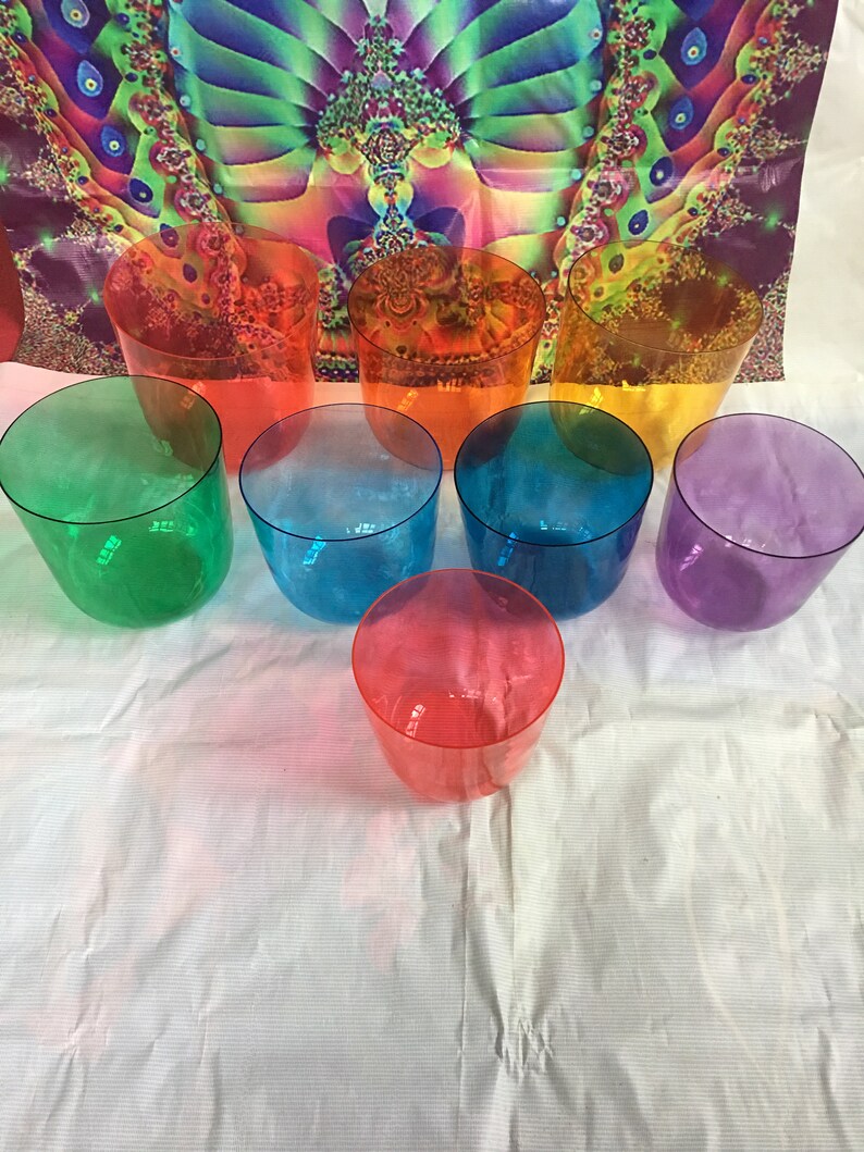 3th Octave Chakras Set Colored Crystal Singing Bowls With Red Etsy Canada