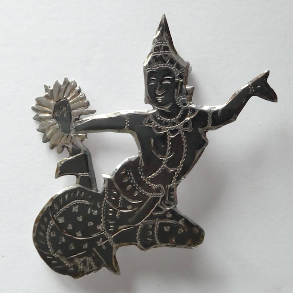 Vintage Niello Sterling Silver Brooch from Siam (… - image 1