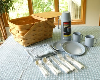 Vintage Picnic Basket and Contents