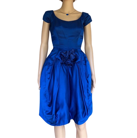 Vintage 1950s Royal Blue Satin Dress