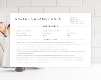 Minimalist Customizable Recipe Card Template - Recipe Card Digital Download 4x6&quot; - Editable Recipe Cards - Canva Simple Recipe Cards