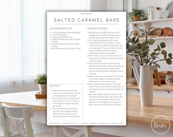 Minimalist Customizable Full Page Recipe Card Template - Recipe Card Digital Download 8x11.5&quot; - Editable Recipe Cards - Canva Recipe Cards