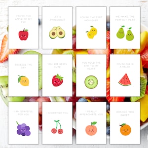 Paquete de tarjetas de felicitación con lindos juegos de palabras sobre frutas: descargas digitales, tarjetas de felicitación imprimibles, tarjetas digitales de descarga instantánea, tarjetas de felicitación con comida