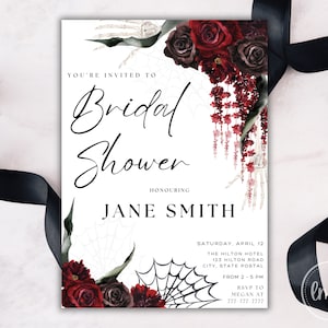 Red Floral Halloween Bridal Shower Invitation Template - Instant Digital Downloads -Customizable Invitation Card