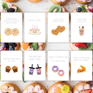 Lot de cartes de voeux mignon desserts - téléchargements numériques - cartes de voeux imprimables - carte numérique à téléchargement immédiat - carte de voeux nourriture