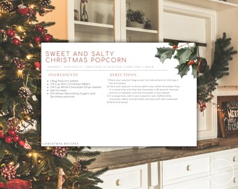 Mistletoe Christmas Recipe Card Template – Minimalist Holiday Recipe (Digital Download)