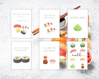 Cute Sushi Greeting Card Bundle - Digital Downloads - Printable Greeting Cards - Instant Download Birthday Card - Sushi Pun Greeting Card