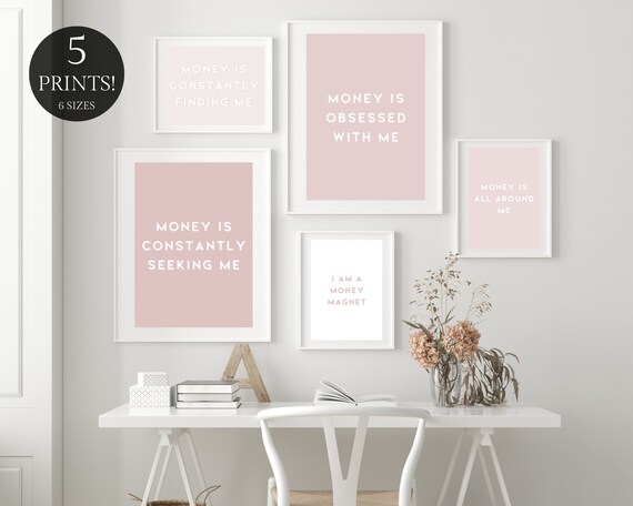 Pink Money Manifestation Art – Set of 5 Minimalist Prints (Digital Download)