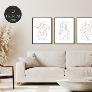Curvy Woman Body Silhouette Wall Art - 5 Prints - Minimalist Wall Art - Minimalist Wall Decor - Instant Download - Printable - Digital Art