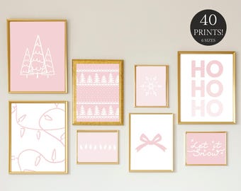 Pastel Pink Christmas Prints – 40 Christmas Wall Art Graphics (Digital Download)