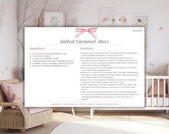 Pink Bow Recipe Card Template – Printable 4x6 (Digital Download)