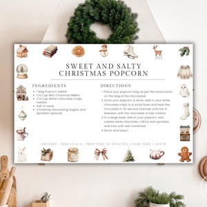 Scandinavische kerst aanpasbare receptkaartsjabloon - digitale download van receptenkaart 4 x 6" - bewerkbare receptkaarten - Canva kerstkaarten