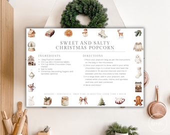 Scandinavian Christmas Customizable Recipe Card Template - Recipe Card Digital Download 4x6&quot; - Editable Recipe Cards - Canva Holiday Cards