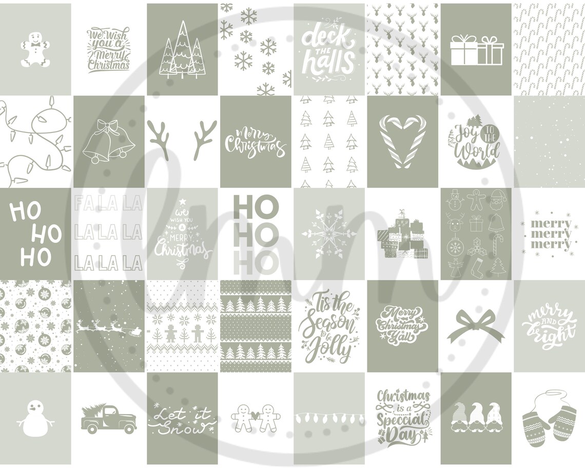 Cute Sage Green Christmas Graphics 40 Prints Christmas Wall Art