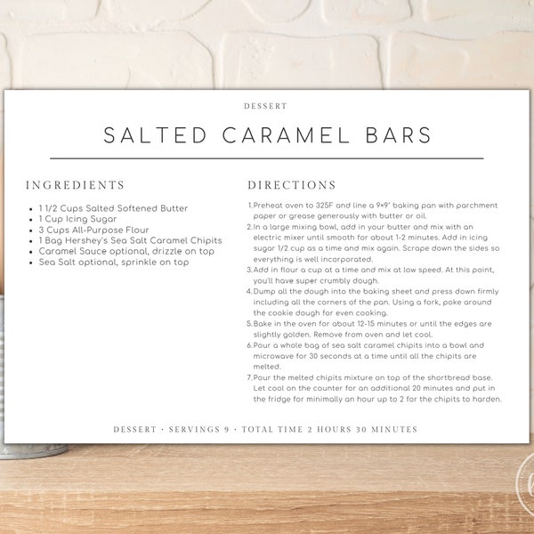 Minimalist Customizable Recipe Card Template - Recipe Card Digital Download 4x6" - Editable Recipe Cards - Canva Simple Recipe Cards