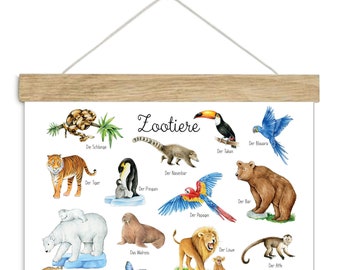 Zootiere Poster DINA3 ungerahmt / gerahmt  Lernposter Insekten Kinderzimmer Tierposter wilde Tiere Kindergarten Waldtiere Schulanfang