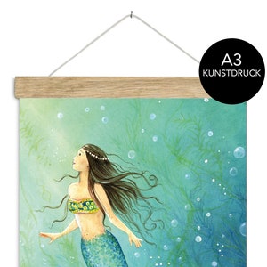 Poster DIN A3 Poster MEERJUNGFRAU TÜRKIS Mermaid ungerahmt / gerahmt Kinderzimmer Kindergarten Schulanfang 1. Klasse