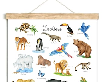 Zootiere Poster 50 x 70cm ungerahmt Lernposter Alphabet Kinderzimmer Tierposter Zoo Wald Safari Waldtiere Kindergarten Schulanfang