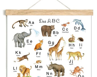 ABC Poster 50 x 70cm ungerahmt Lernposter Alphabet Kinderzimmer Tierposter Zoo Wald Safari Waldtiere Kindergarten Schulanfang