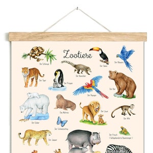 Zootiere BEIGE Poster 50x70cm ungerahmt Lernposter Alphabet Kinderzimmer Tierposter Zoo Safari Waldtiere Kindergarten Schulanfang