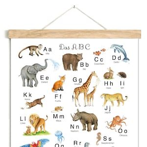 ABC Poster 50 x 70cm ungerahmt Lernposter Alphabet Kinderzimmer Tierposter Zoo Wald Safari Waldtiere Kindergarten Schulanfang