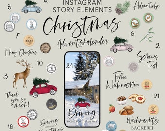 200 Instagram Story Elements CHRISTMAS ADVENT CALENDAR for Ig Stories digital blogger influencer Wichtelpost Advent competition clip art