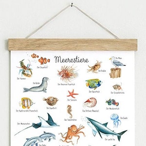 Din A3 art print unframed / framed SEA ANIMALS WATERCOLOR WHITE poster children's room baby room oceans animals underwater world sea fish sea