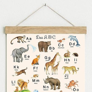 ABC Poster DINA3 ungerahmt / gerahmt beige Lernposter Tiere Alphabet Kinderzimmer Tierposter Zoo Afrika Kindergarten Waldtiere Schulanfang