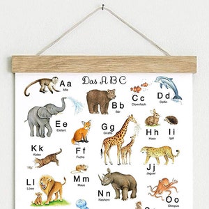 ABC Poster ungerahmt / gerahmt DIN A3 weiß Lernposter Tiere Alphabet Kinderzimmer Tierposter Zoo Afrika Kindergarten Waldtiere Schulanfang