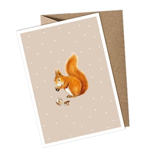 Postkarte + Umschlag EICHHÖRNCHEN BRAUN Einladungskarte Glückwunschkarte zum Kindergeburtstag Schulanfang Schulkind