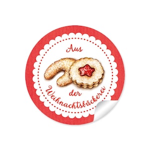 Aus der Weihnachtsbäckerei,  24 Edle Etiketten mit liebevoll illustrierten Keksen, Papieraufkleber für selbst gemachte Pralinen