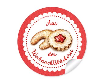 From the Christmas bakery, 24 elegant labels with lovingly illustrated cookies, paper stickers for homemade chocolates