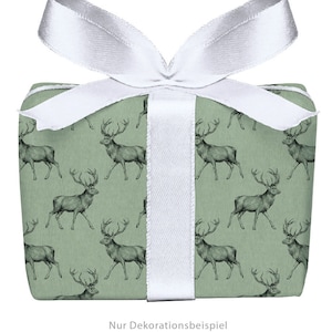 3 Bögen Geschenkpapier HIRSCH GRÜN Shabby chic Kraftpapier Look zu Weihnachten Advent - PEFC zertifiziertes Papier, 50 x 70 cm