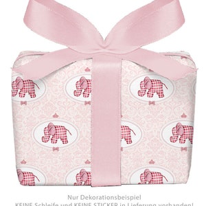 Set: 3 Bögen Geschenkpapier  Elefant Rosa Weiß Geschenke, Geburtstag,Geburt, Taufe  gedruckt auf PEFC zertifiziertem Papier, 50 x 70 cm