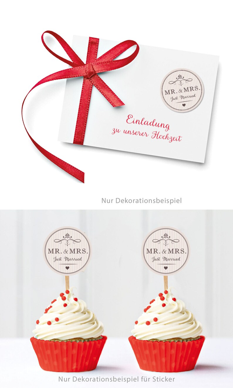 Geschenkaufkleber zur Hochzeit Mr. & Mrs. 24 Sticker DIY Hochzeitsdekoration von Geschenken, Taschentücher, Wunderkerzen, Reis als Etikett Bild 4