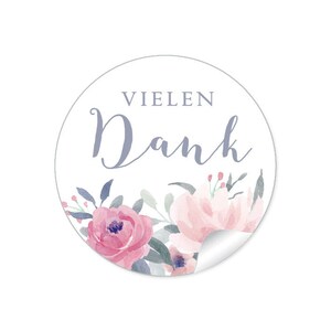 24 Sticker DIY VIELEN DANK Blumen Blüten Zweige rot rosa grau weiß grün Hochzeit Gastgeschenke Hochzeitsdekoration Taschentücher