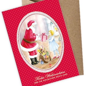 WEIHNACHTSMANN rot Weihnachts POSTKARTE + UMSCHLAG Kraftpapier Weihnachtskarte Heiligabend