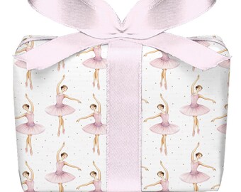 Geschenkpapier Set 3 Bögen BALLERINA rosa weiß Kindergeburtstag Ballet Mädchen Tanzen gedruckt auf PEFC zertifiziertem Papier 50 x 70 cm