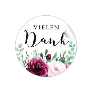 24 Sticker DIY VIELEN DANK Rosen rot rosa weiß grün Eukalyptus Hochzeit Gastgeschenke Hochzeitsdekoration Taschentücher