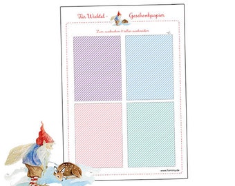 For the gnome door: 4 x mini gnomes Download template wrapping paper LINED Christmas to print out yourself and make gifts