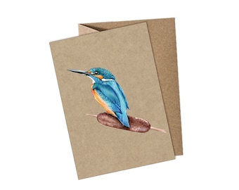 Postcard KINGFISHER Kingfisher - printed on original kraft paper cardboard - with envelope / without envelope