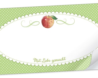 Küchen Aufkleber "Apfel" mit Freitextfeld, 10 Sticker rechteckig groß zum etikettieren von Gläser, Flaschen und Papiertüten