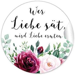 24 Geschenkaufkleber zur Hochzeit "Wer Liebe sät, wird Liebe ernten" Boho grün rot weiß Blütensamen Sticker DIY Tüten, Samen