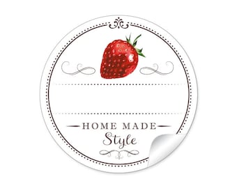 Marmeladen Etikett mit Freitextfeld  für Gläser, 24 Sticker "Erdbeere" für selbstgemachte Konfitüre