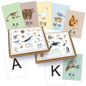 SET: 26 ABC Alphabet Karten + 13 Erweiterungskarten - A6, Rückseite mit schwarzen Großbuchstaben