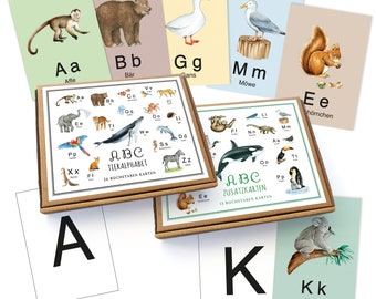 SET: 26 ABC Alphabet Karten + 13 Erweiterungskarten - A6, Rückseite mit schwarzen Großbuchstaben