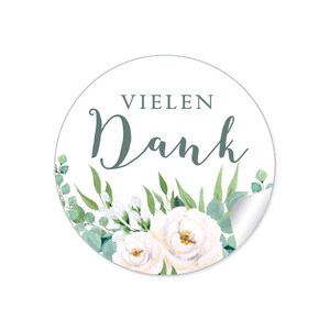 24 Sticker DIY VIELEN DANK Rosen weiß grün Eukalyptus Zweige Hochzeit Gastgeschenke Hochzeitsdekoration Kirche Taschentücher