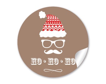 Weihnachtsaufkleber zur Weihnachtsdekoration von Geschenken mit HIPSTER WEIHNACHSTMANN • 24 Sticker HOHOHO zu Weihnachten Braun