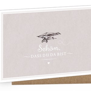 Baby Grußkarte karte zur Bekanntgabe einer Geburt als Geschenk, Babykarte A6 mit Umschlag Motiv:  FLIEGER Beige