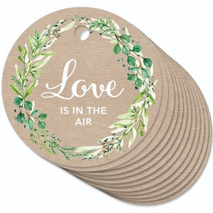 12 Love is in the Air Original Kraft Paper Hanging Tags Green Branches • Hanging Tag Paper Tags Wedding Favors